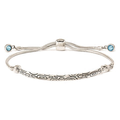 Sterling Silver Antiqued Blue Crystal Round Bezel Adjustable Bracelet QG3637