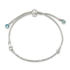 Sterling Silver Antiqued Blue Crystal Round Bezel Adjustable Bracelet QG3637