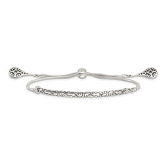 Sterling Silver Antiqued Filigree Drops Adjustable Bracelet QG3638