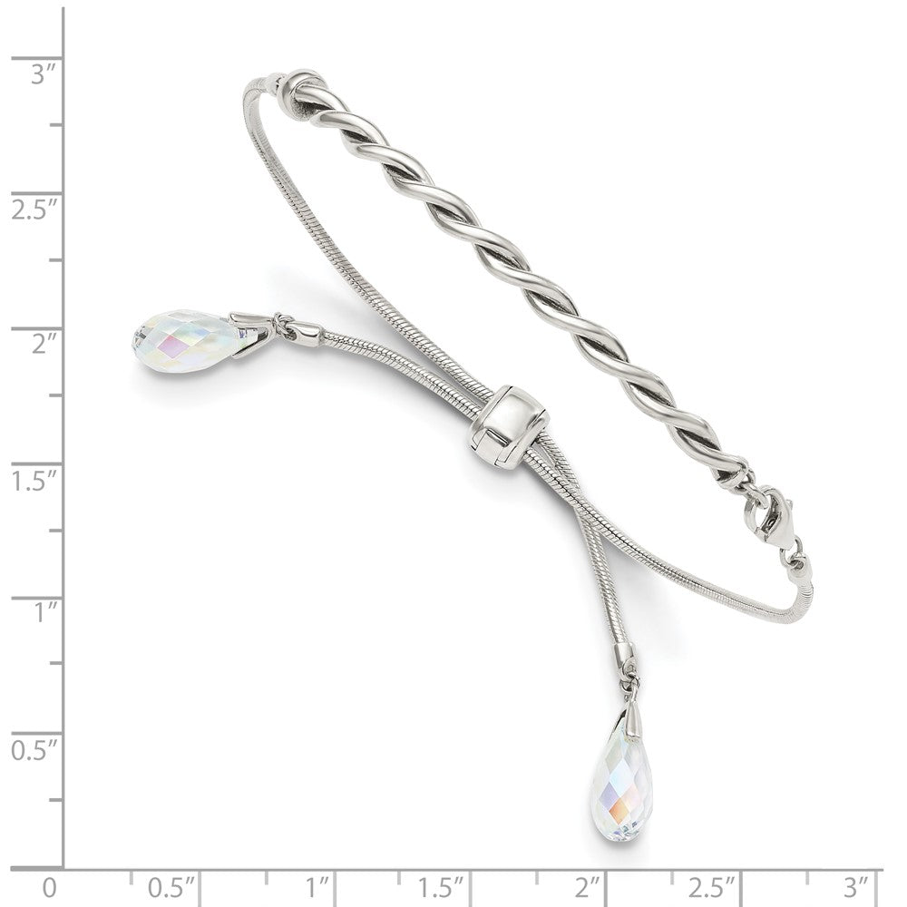 Sterling Silver Antiqued Crystal Tassel Adjustable Bracelet QG3639