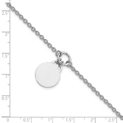 Sterling Silver Rhodium-plated Engravable Disc w/1in ext Bracelet QG3764-7