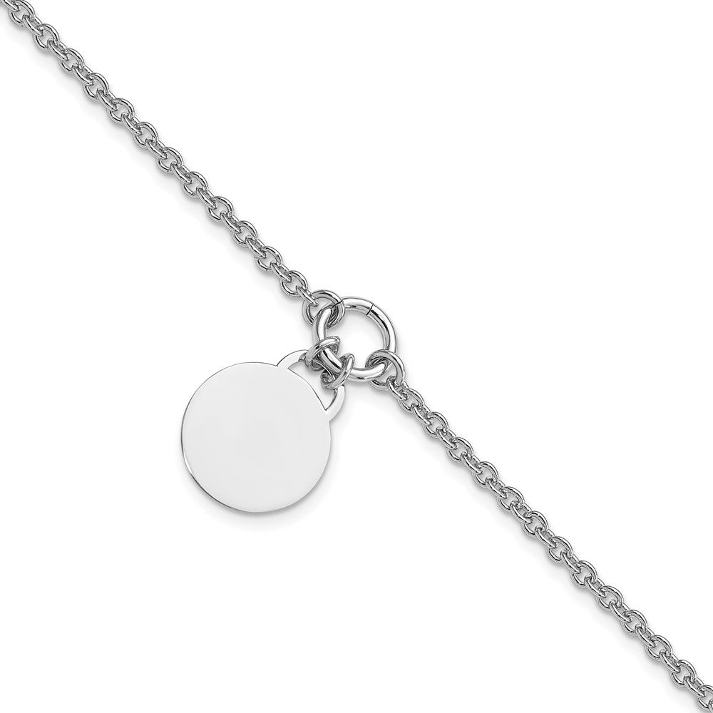 Sterling Silver Rhodium-plated Engravable Disc w/1in ext Bracelet QG3764-7