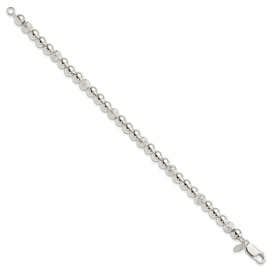 Sterling Silver Polished Diamond-cut Beaded Bracelet QG3789-7.5
