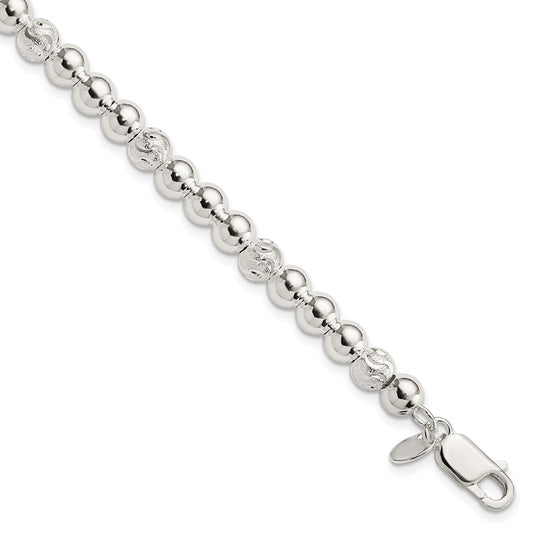 Sterling Silver Polished Diamond-cut Beaded Bracelet QG3789-7.5