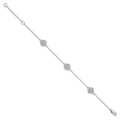 Sterling Silver Rhodium-plated Polished CZ Four Leaf Clover 7in Bracelet QG3910-7