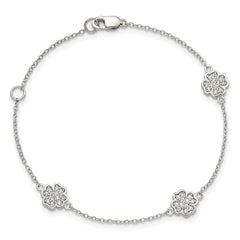 Sterling Silver Rhodium-plated Polished CZ Four Leaf Clover 7in Bracelet QG3910-7