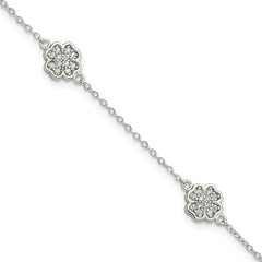 Sterling Silver Rhodium-plated Polished CZ Four Leaf Clover 7in Bracelet QG3910-7