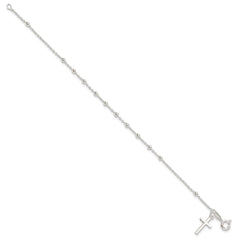 Sterling Silver Beaded Cross Charm Bracelet QG3918-7.5
