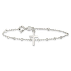 Sterling Silver Beaded Cross Charm Bracelet QG3918-7.5