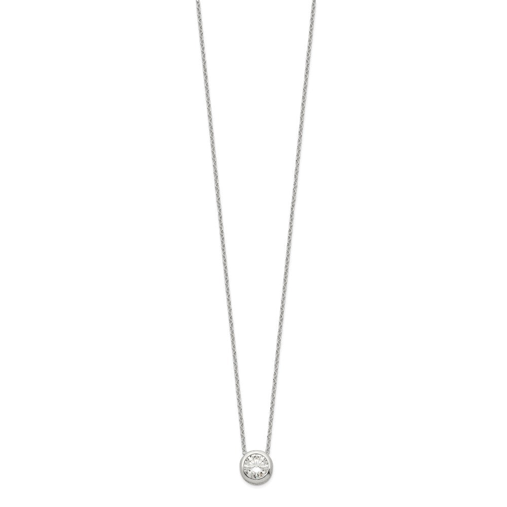 Sterling Silver Polished 9mm Bezel CZ Necklace QG3994-18