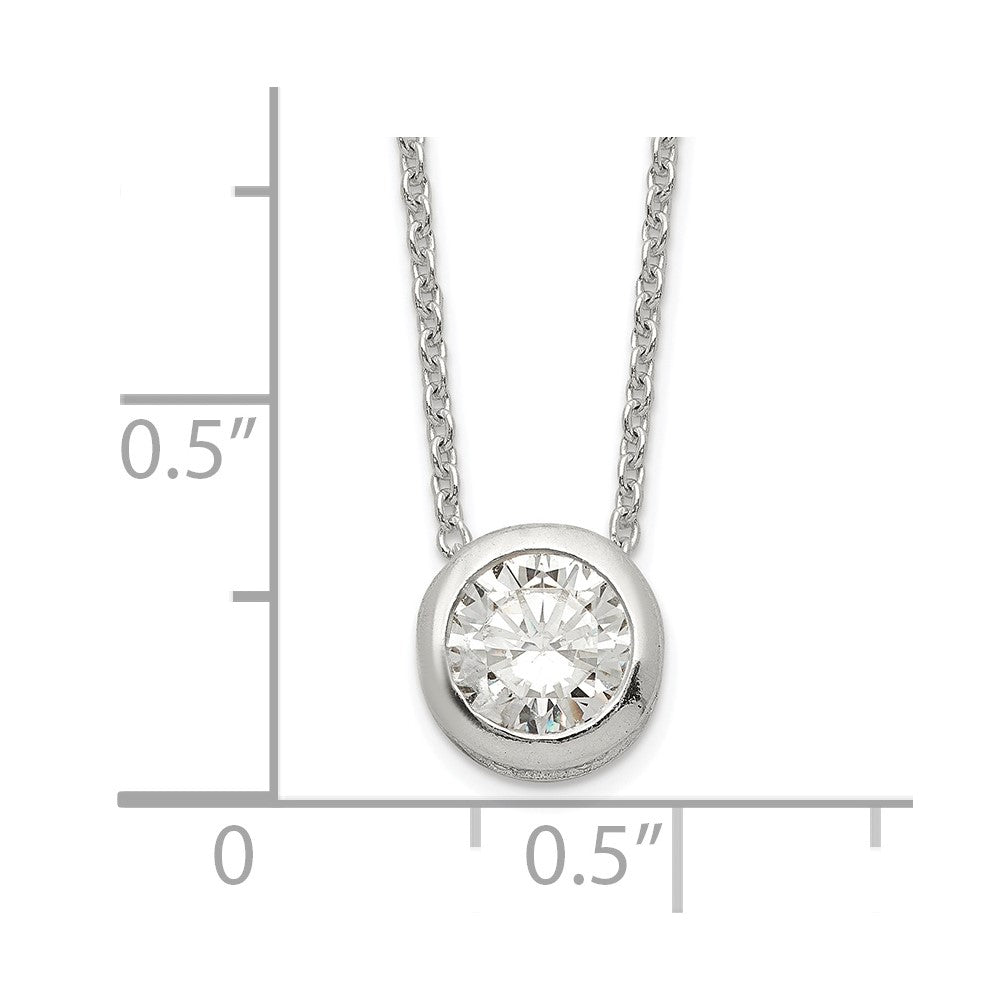 Sterling Silver Polished 9mm Bezel CZ Necklace QG3994-18