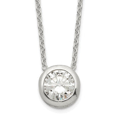 Sterling Silver Polished 9mm Bezel CZ Necklace QG3994-18