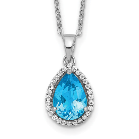 Sterling Silver Rhodium Polished Blue Topaz & CZ Necklace QG4069DEC-18