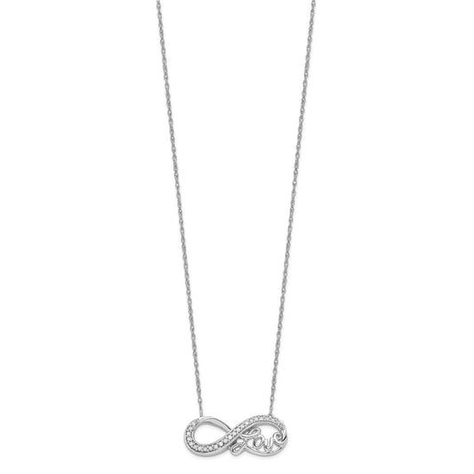 Sterling Silver Rhodium Diam. Infinity Symbol LOVE Necklace QG4072-18