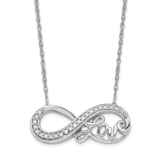 Sterling Silver Rhodium Diam. Infinity Symbol LOVE Necklace QG4072-18