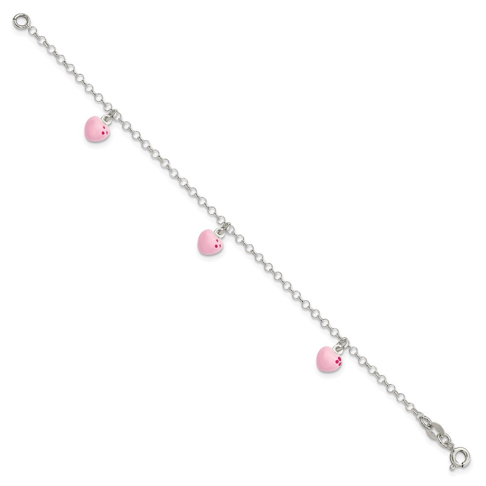 Sterling Silver Polished Pink Enameled Hearts Children's Bracelet QG4081-6