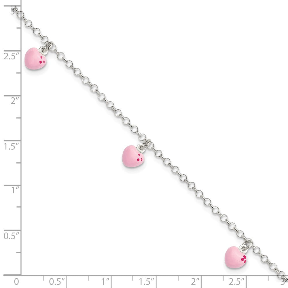 Sterling Silver Polished Pink Enameled Hearts Children's Bracelet QG4081-6