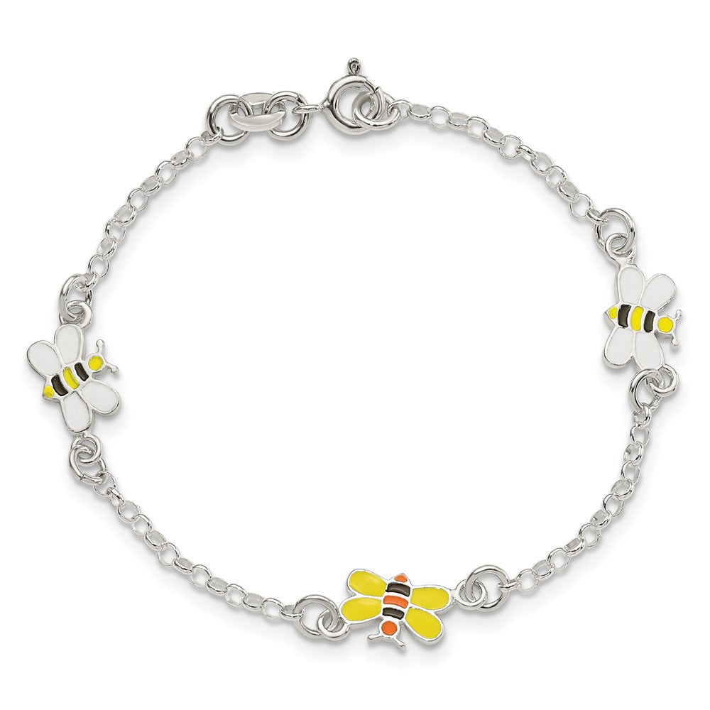 Sterling Silver Polished & Enameled Bees Children's Bracelet QG4085-6
