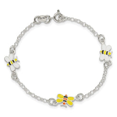 Sterling Silver Polished & Enameled Bees Children's Bracelet QG4085-6