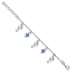 Sterling Silver Enameled Seahorse & Birds w/ 1in ext. Children's Bracelet QG4099-5