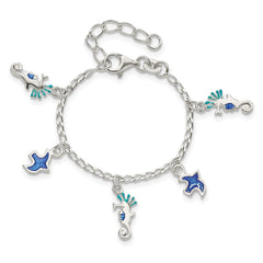 Sterling Silver Enameled Seahorse & Birds w/ 1in ext. Children's Bracelet QG4099-5