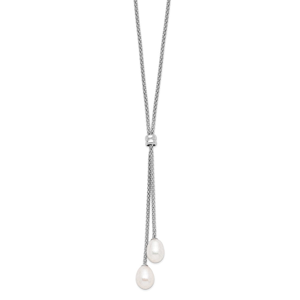 Sterling Silver Rhodium-plated 7-8mm Teardrop Freshwater Cultured Pearl 16 inch with 2 inch Extension Drop Necklace QG4137-16