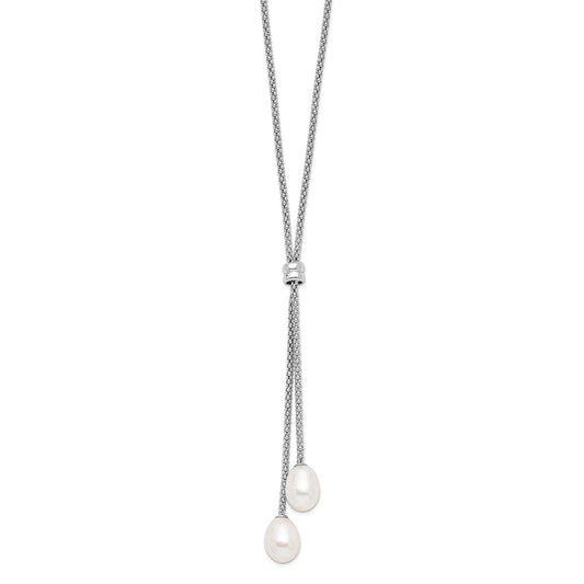 Sterling Silver Rhodium-plated 7-8mm Teardrop Freshwater Cultured Pearl 16 inch with 2 inch Extension Drop Necklace QG4137-16