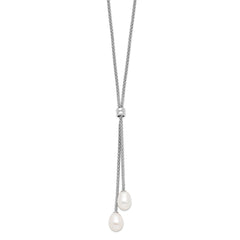 Sterling Silver Rhodium-plated 7-8mm Teardrop Freshwater Cultured Pearl 16 inch with 2 inch Extension Drop Necklace QG4137-16