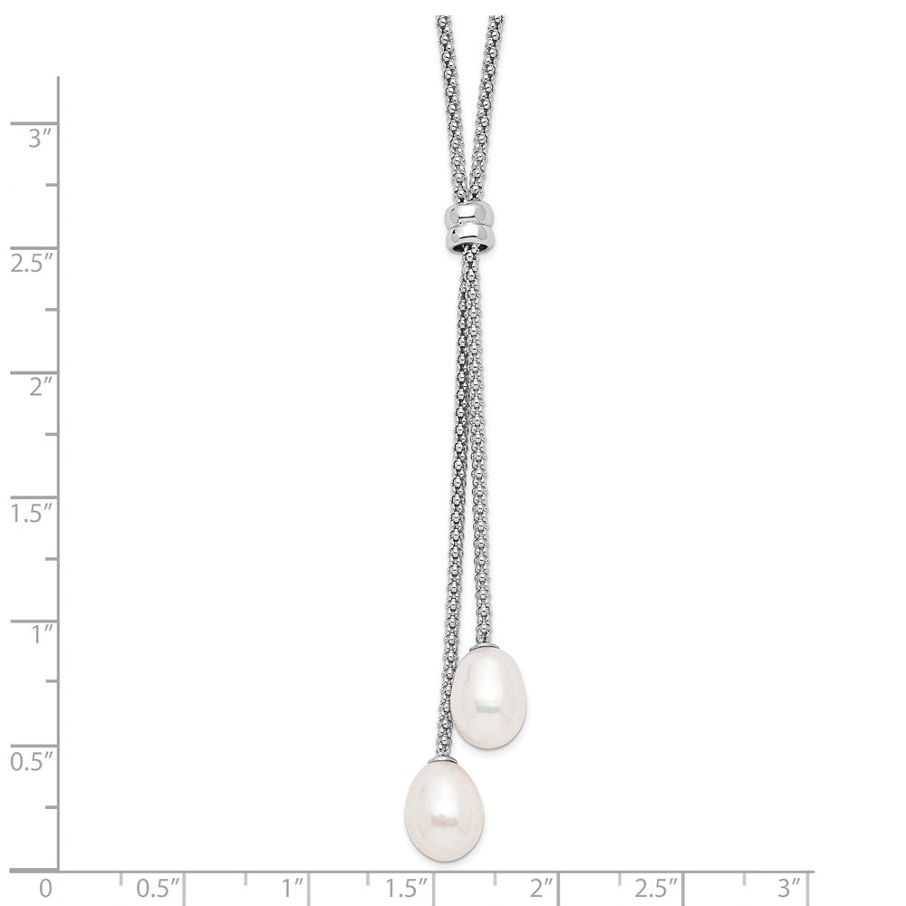 Sterling Silver Rhodium-plated 7-8mm Teardrop Freshwater Cultured Pearl 16 inch with 2 inch Extension Drop Necklace QG4137-16