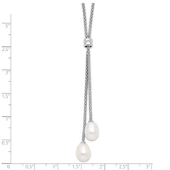 Sterling Silver Rhodium-plated 7-8mm Teardrop Freshwater Cultured Pearl 16 inch with 2 inch Extension Drop Necklace QG4137-16