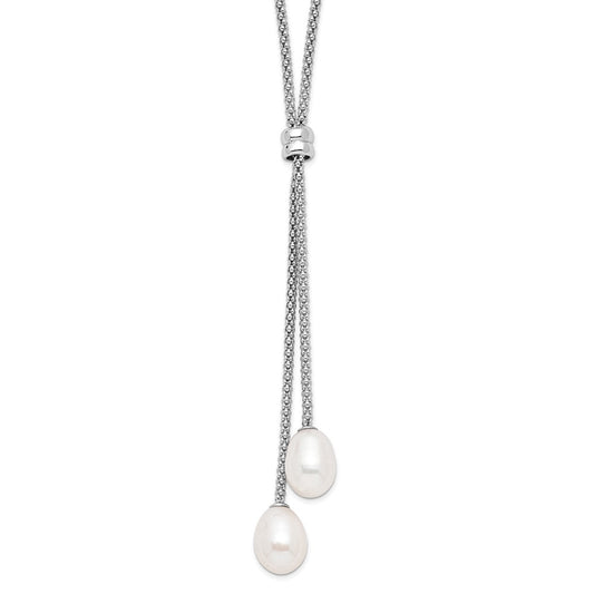 Sterling Silver Rhodium-plated 7-8mm Teardrop Freshwater Cultured Pearl 16 inch with 2 inch Extension Drop Necklace QG4137-16
