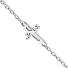Sterling Silver Rhodium-plated Jesus Cross Womens 7.5in Bracelet QG4152-7.5