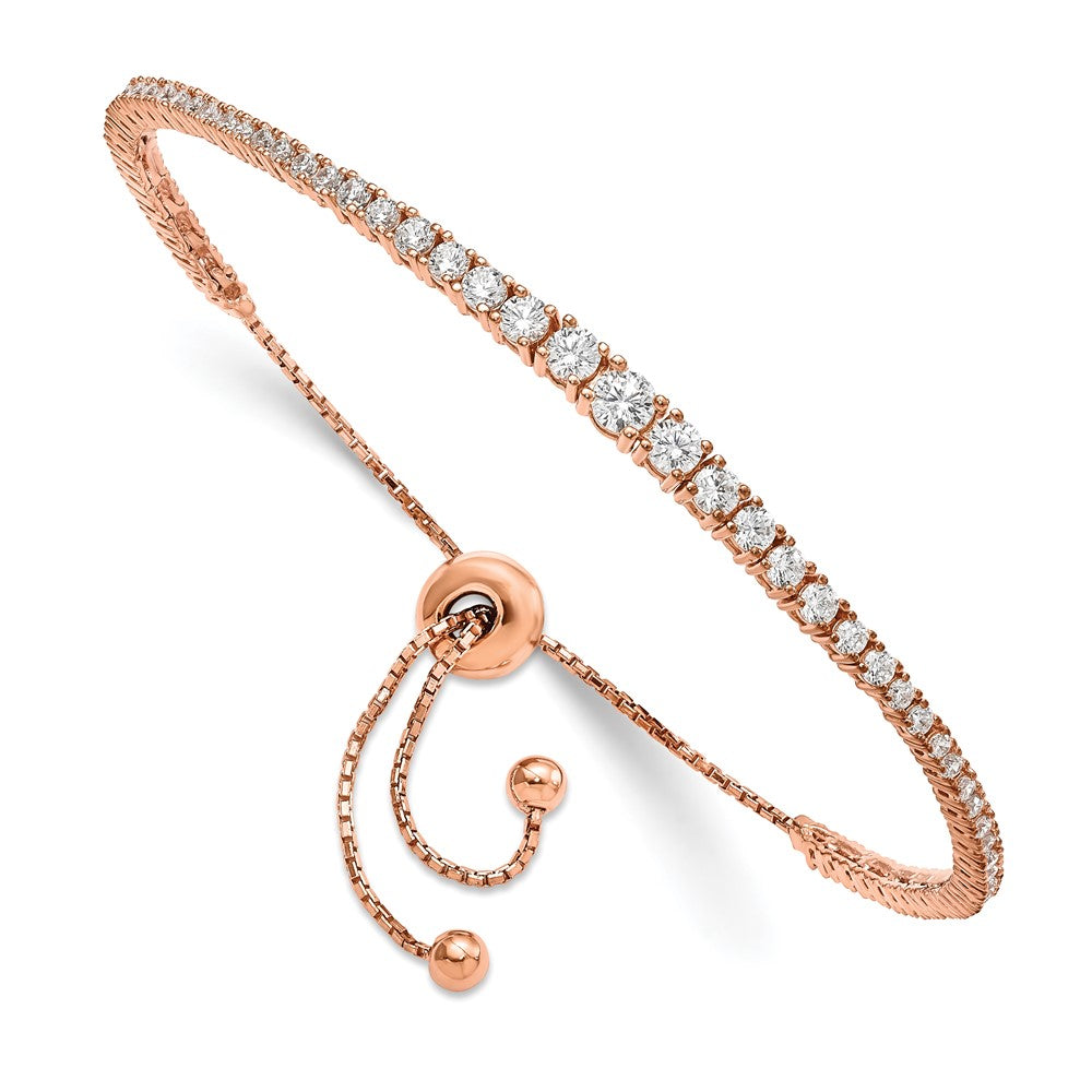 Sterling Shimmer Sterling Silver Rose-tone Flash Rose Gold-plated 67 Stone Graduated CZ Adjustable 5 inch up to 9 inch Bracelet QG4166