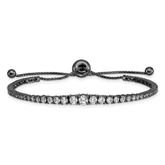 Sterling Shimmer Sterling Silver Black Rhodium-plated 67 Stone Graduated CZ Adjustable 5 inch up to 9 inch Bracelet QG4167