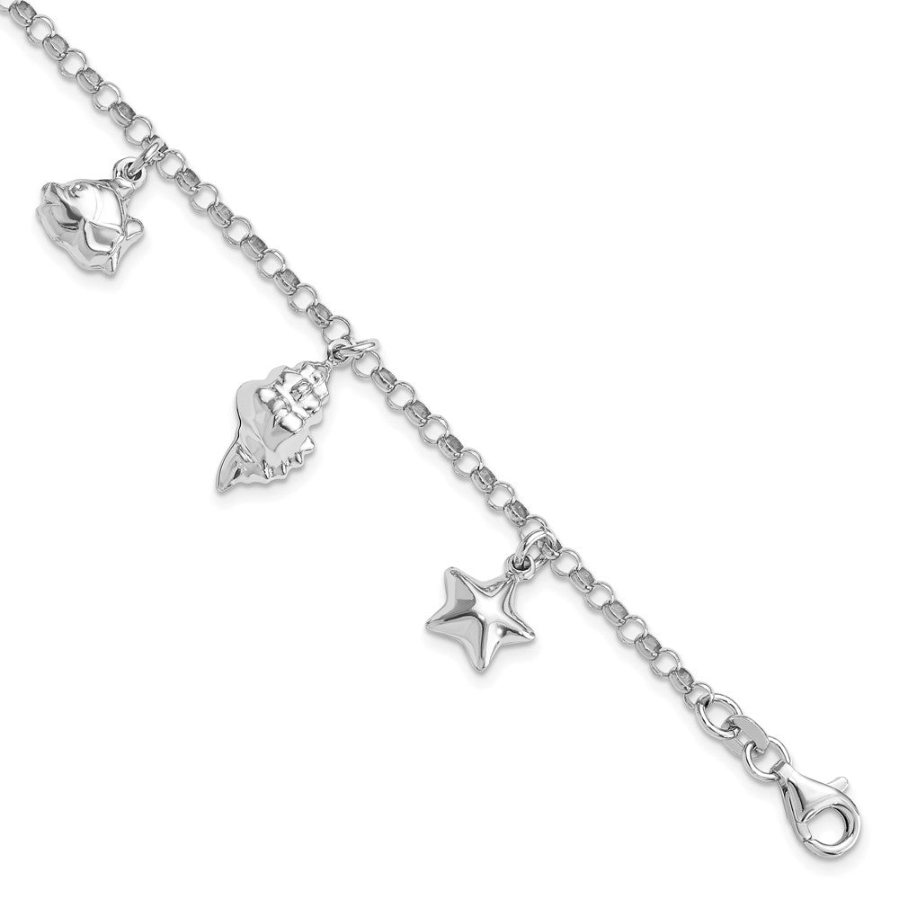 Sterling Silver Rhodium-plated Beach Theme 7 inch Charm Bracelet QG4205-7
