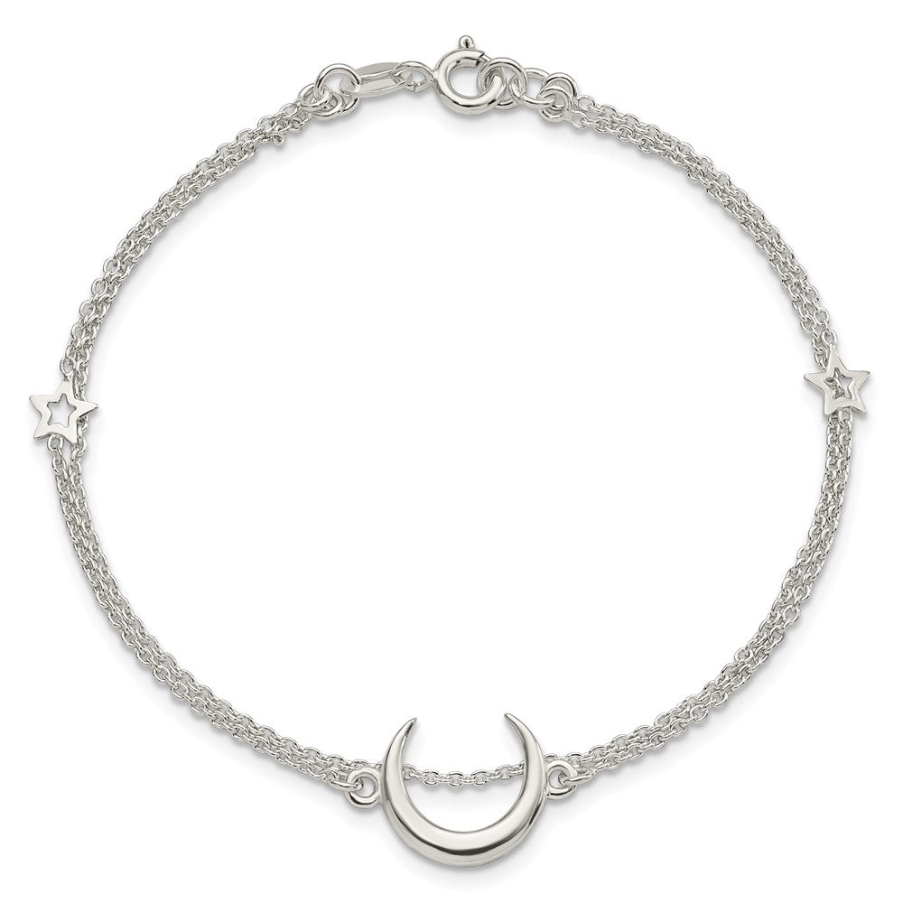 Sterling Silver Polished Moon and Stars 2-strand 7.5in Bracelet QG4234-7.5