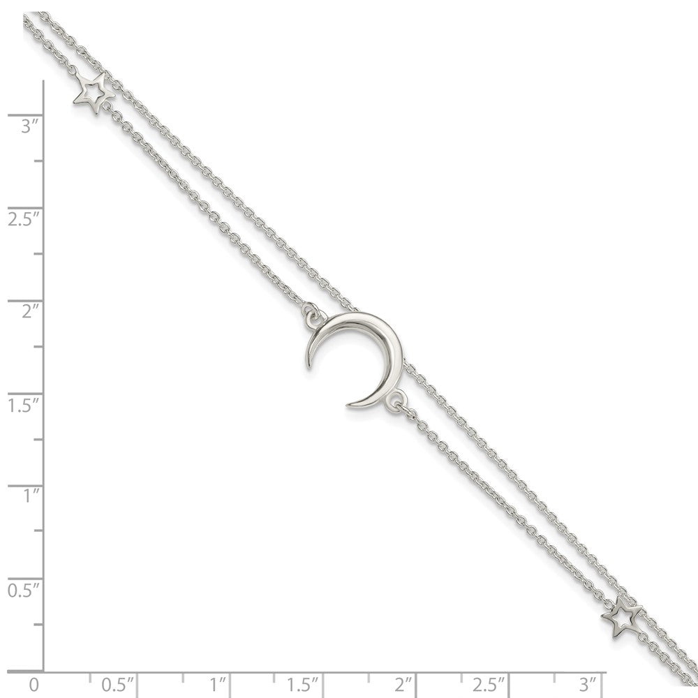 Sterling Silver Polished Moon and Stars 2-strand 7.5in Bracelet QG4234-7.5