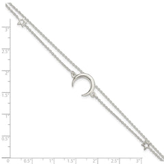 Sterling Silver Polished Moon and Stars 2-strand 7.5in Bracelet QG4234-7.5