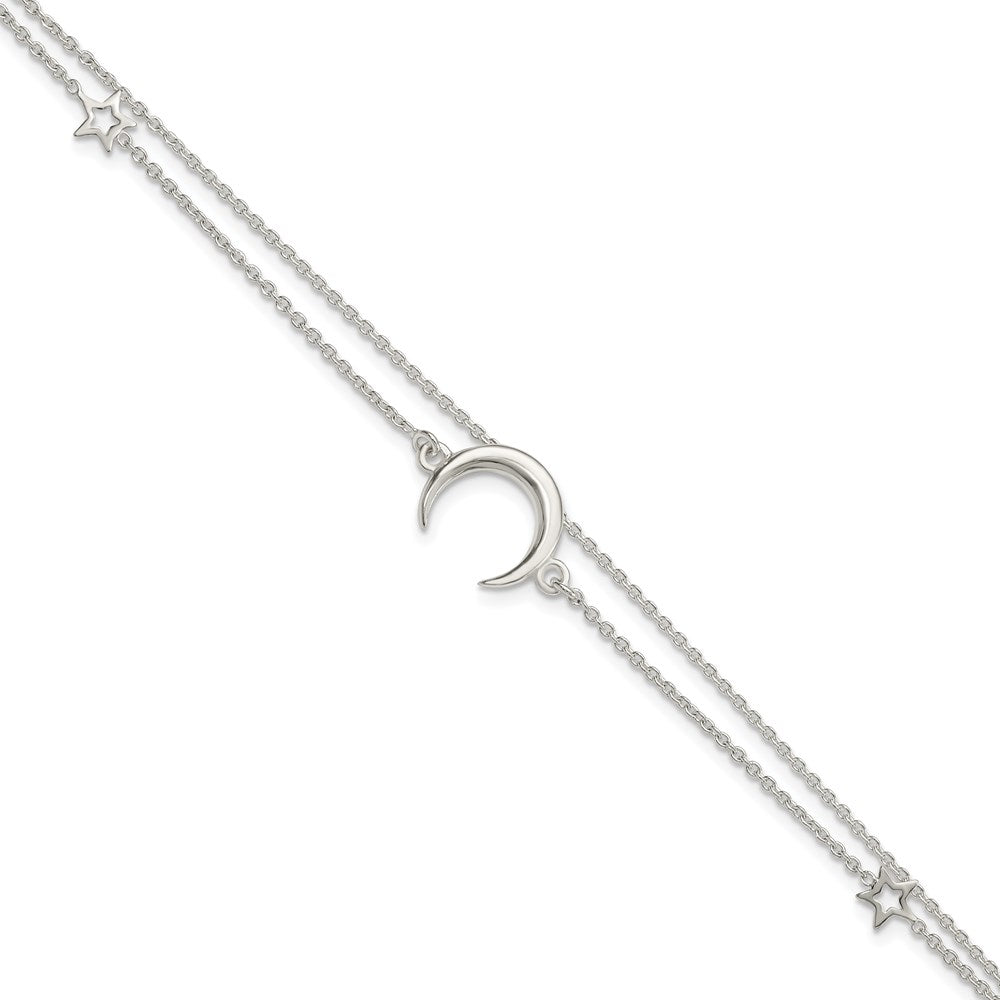 Sterling Silver Polished Moon and Stars 2-strand 7.5in Bracelet QG4234-7.5