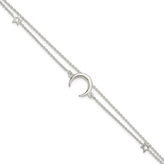 Sterling Silver Polished Moon and Stars 2-strand 7.5in Bracelet QG4234-7.5