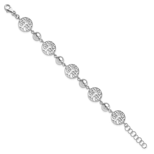 Sterling Silver Rhod-plated Round Tree and Circle w/1in ext. Bracelet QG4236-7