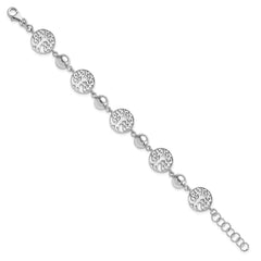 Sterling Silver Rhod-plated Round Tree and Circle w/1in ext. Bracelet QG4236-7