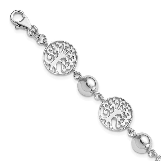 Sterling Silver Rhod-plated Round Tree and Circle w/1in ext. Bracelet QG4236-7