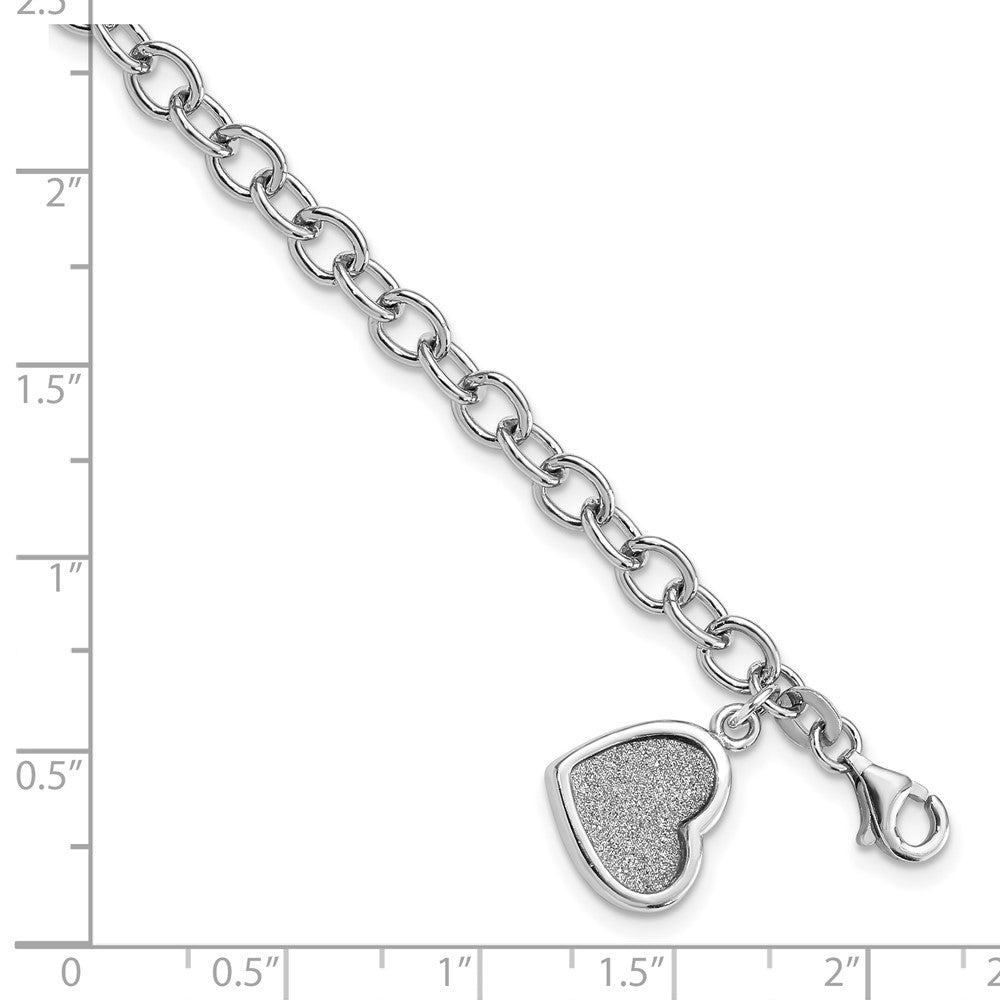 Sterling Silver Rhodium-plated Glitter Enamel Heart Bracelet QG4242-7.5