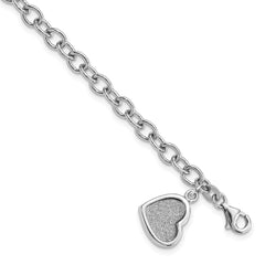 Sterling Silver Rhodium-plated Glitter Enamel Heart Bracelet QG4242-7.5