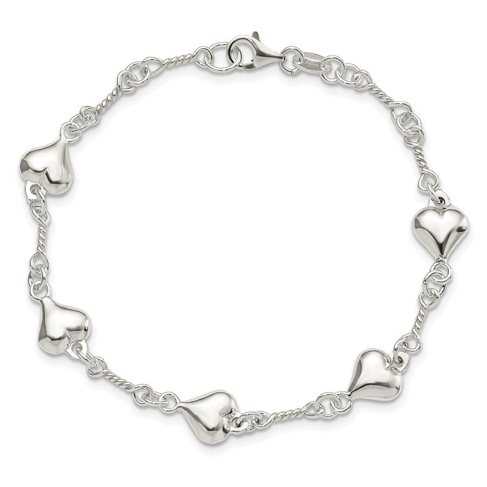 Sterling Silver Polished Heart 7.5in Bracelet QG4246-7.5