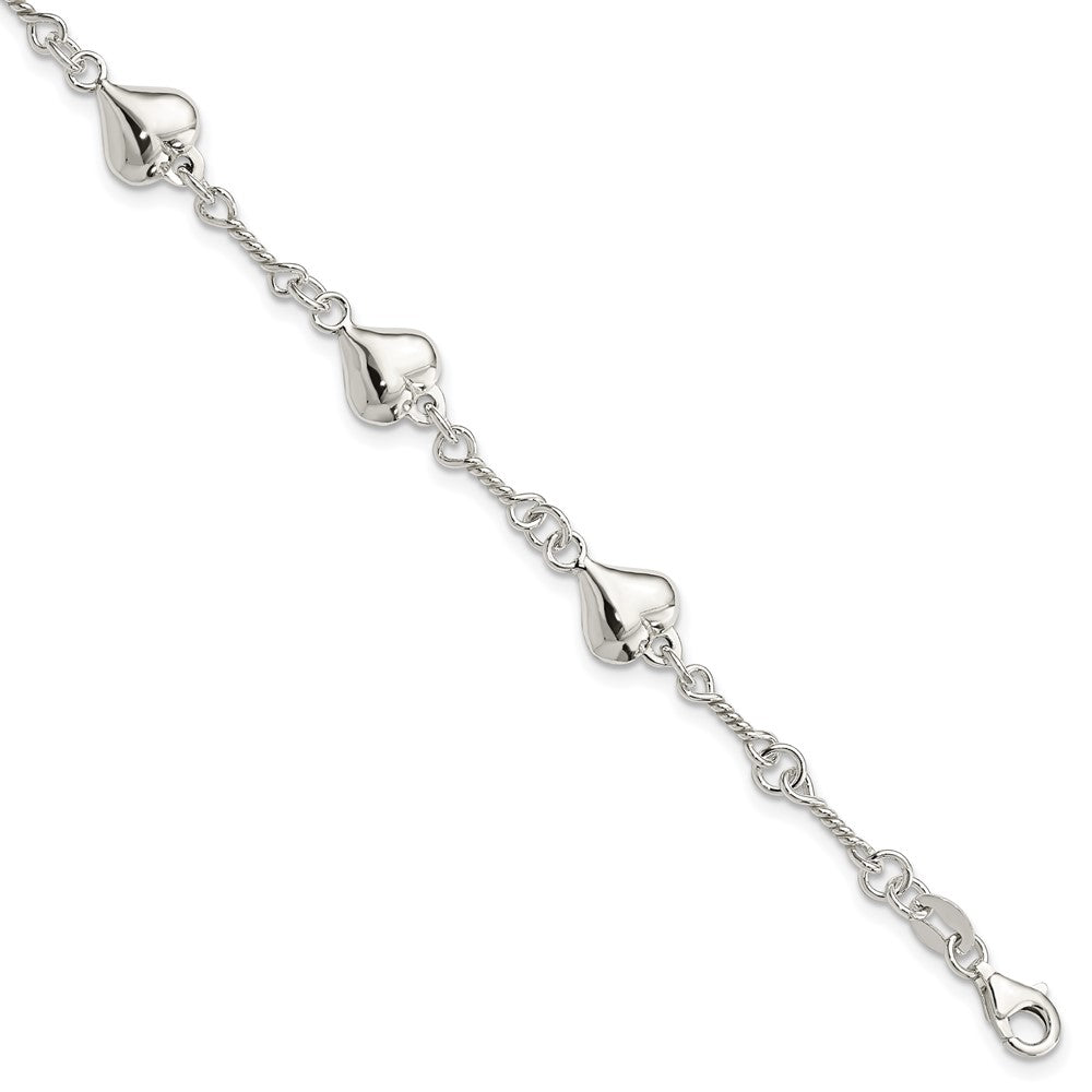 Sterling Silver Polished Heart 7.5in Bracelet QG4246-7.5