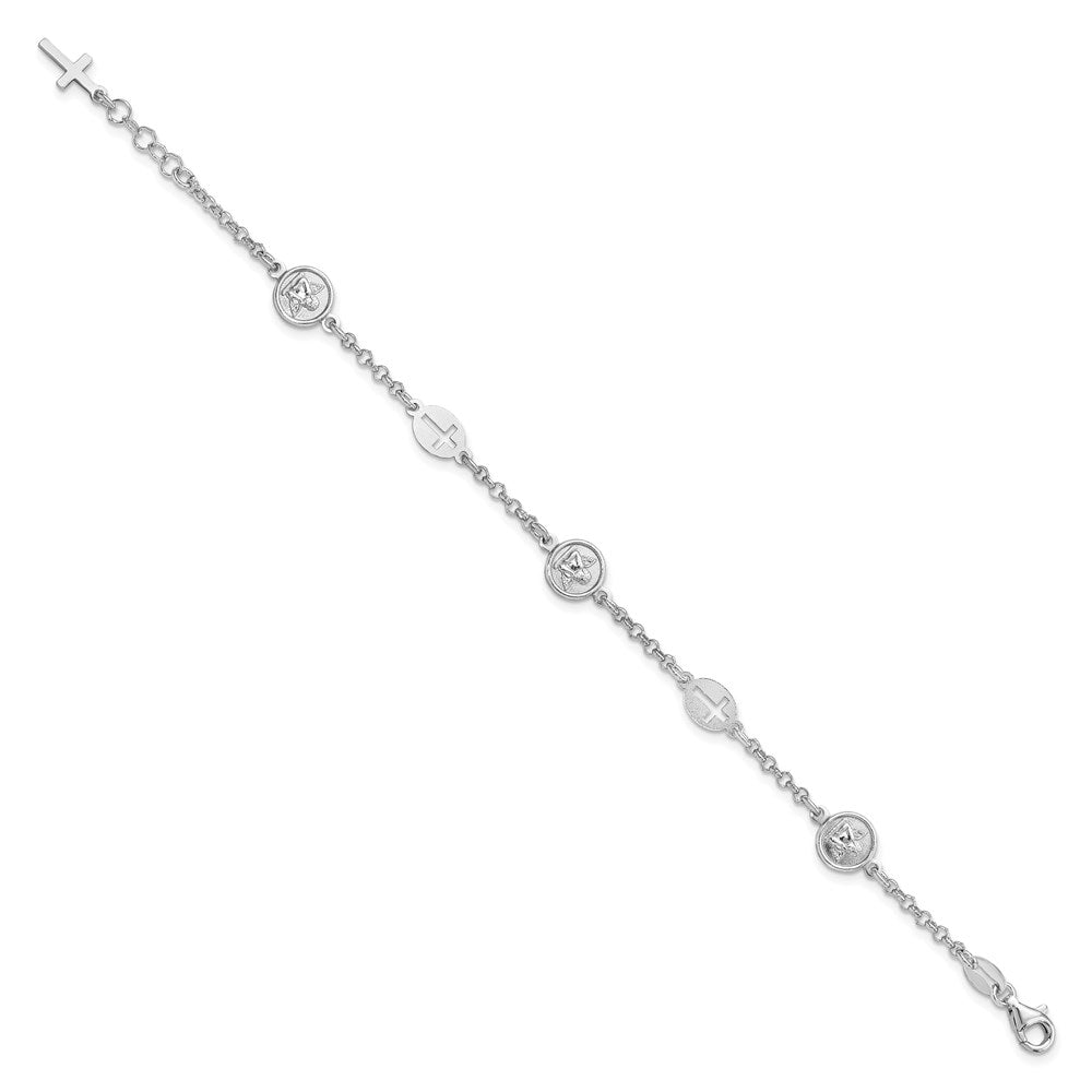 Sterling Silver Rhodium Plated Cross and Angel Bracelet QG4247-7.5