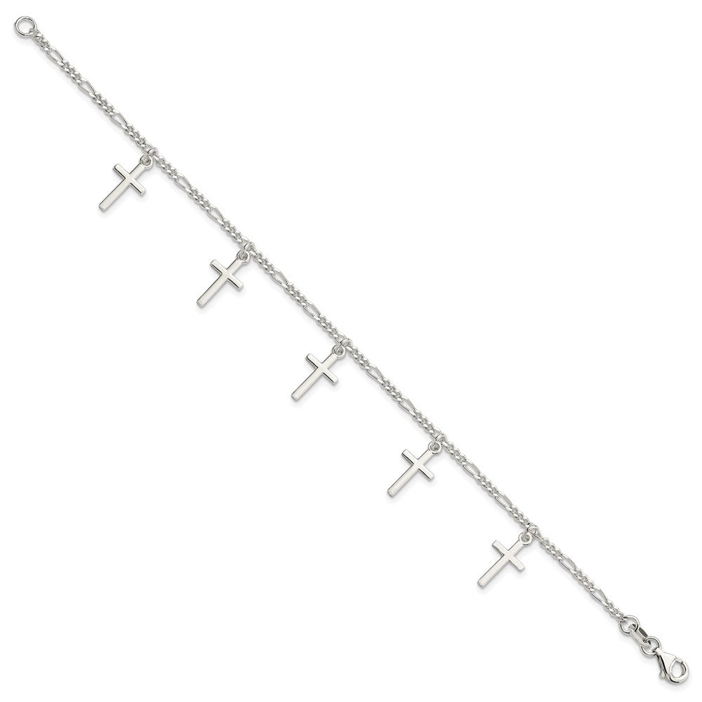 Sterling Silver Polished Cross 7.5in Bracelet QG4248-7.5