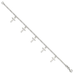 Sterling Silver Polished Cross 7.5in Bracelet QG4248-7.5